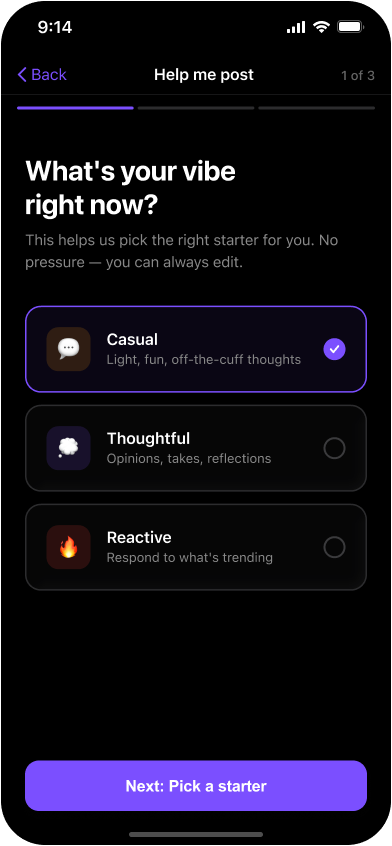 Guided First-Post Mode — Step 1: Choose Your Vibe